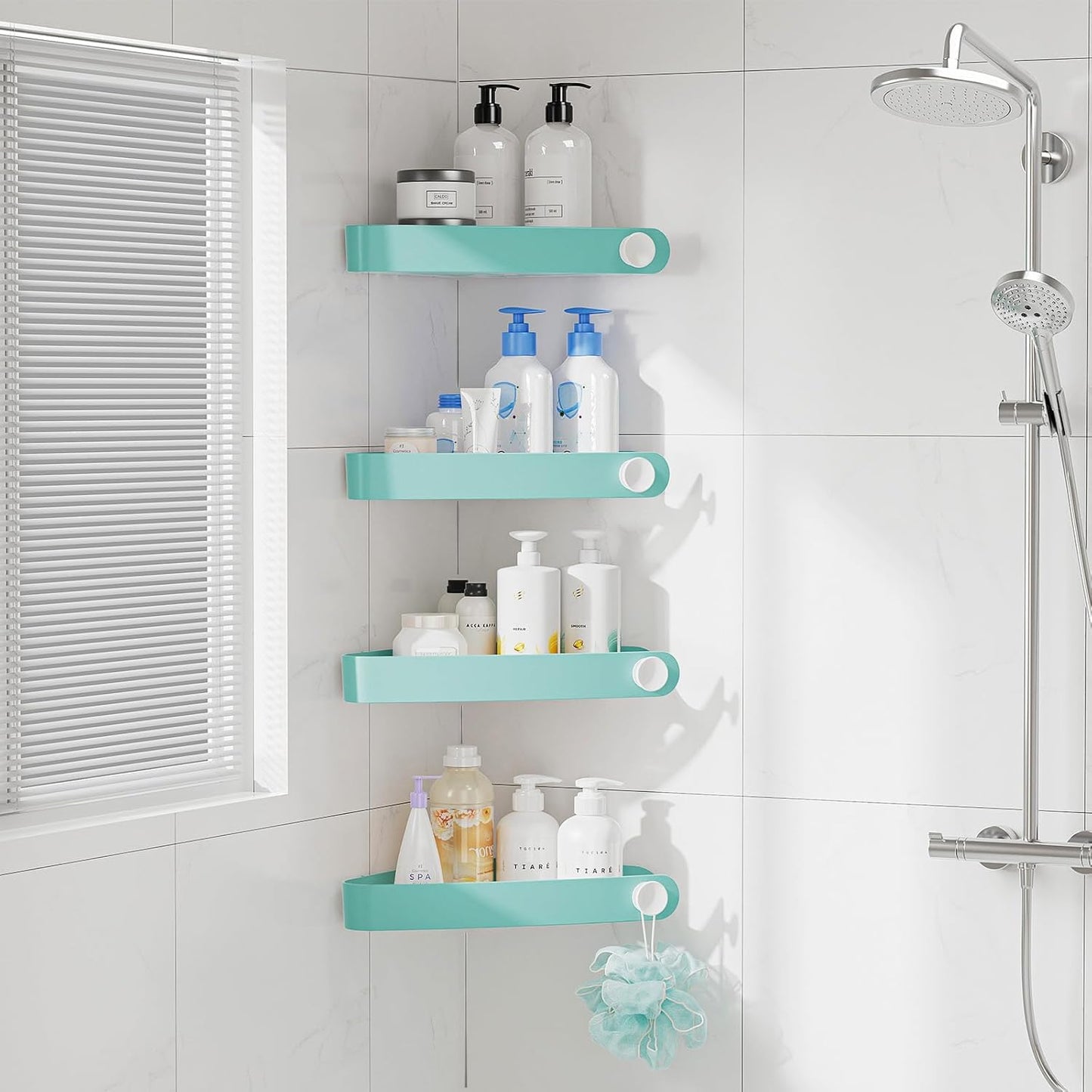 Shower Corner Shelves (4-Pack) – No Drilling Required, Adhesive Bathroom Storage