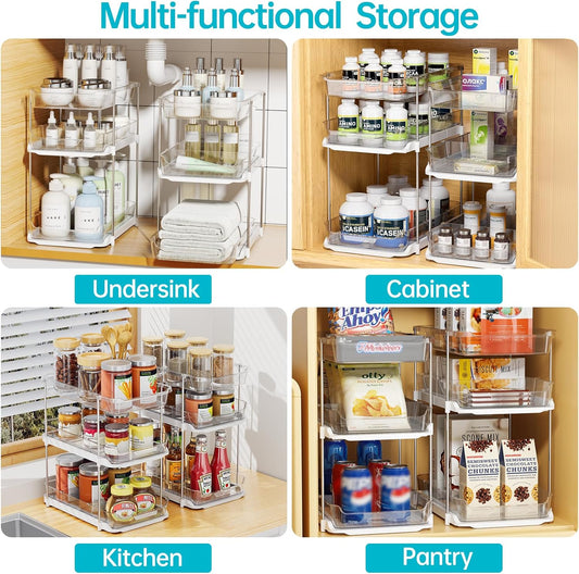 Tier Storage Organisers (Pack of 2) – Under Sink & Pantry with Pull-Out Design