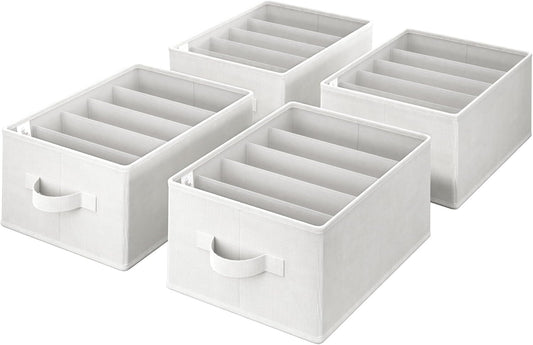 Clothing Drawer Organisers (4-Pack) – Wardrobe Storage for Neat & Easy Organisation (Beige)