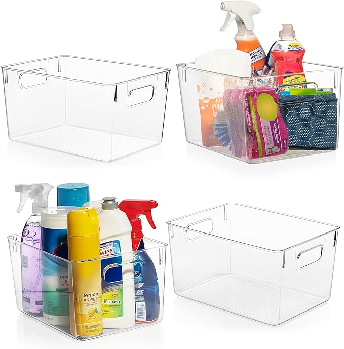 Kitchen & Pantry Storage Bins (4-Pack) – Clear Organisers for Fridge & Cabinets