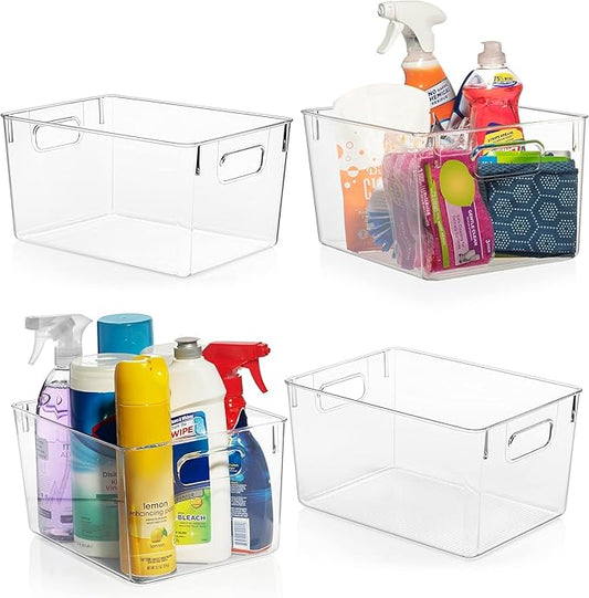 Kitchen & Pantry Storage Bins (4-Pack) – Clear Organisers for Fridge & Cabinets