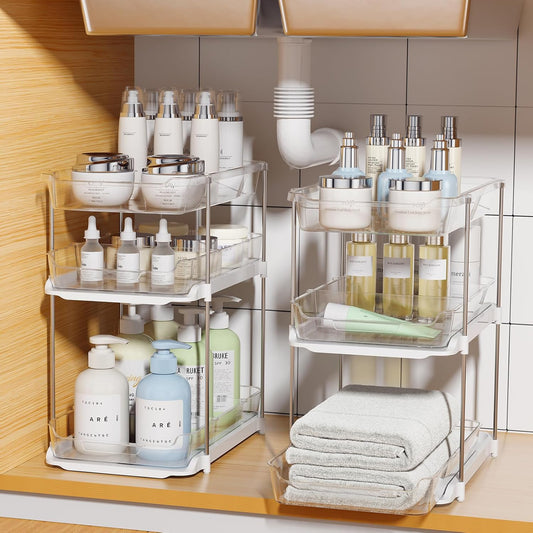 Tier Storage Organisers (Pack of 2) – Under Sink & Pantry with Pull-Out Design